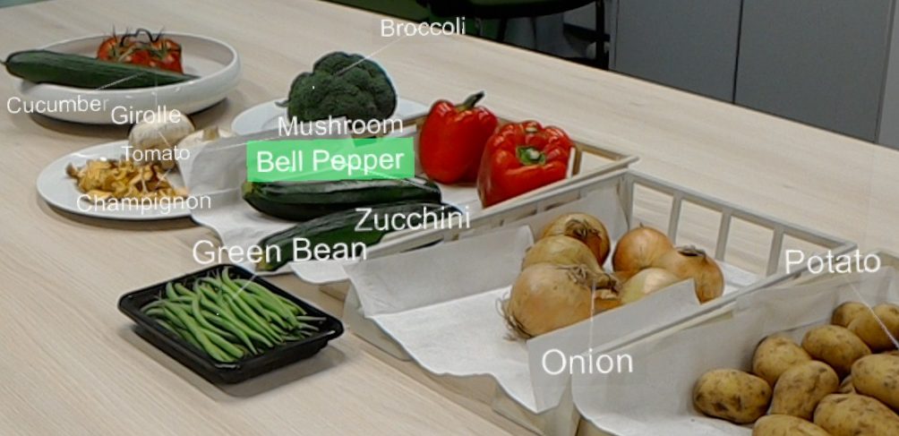 Screenshot of our prototype, showing labeled fruits and vegetables.