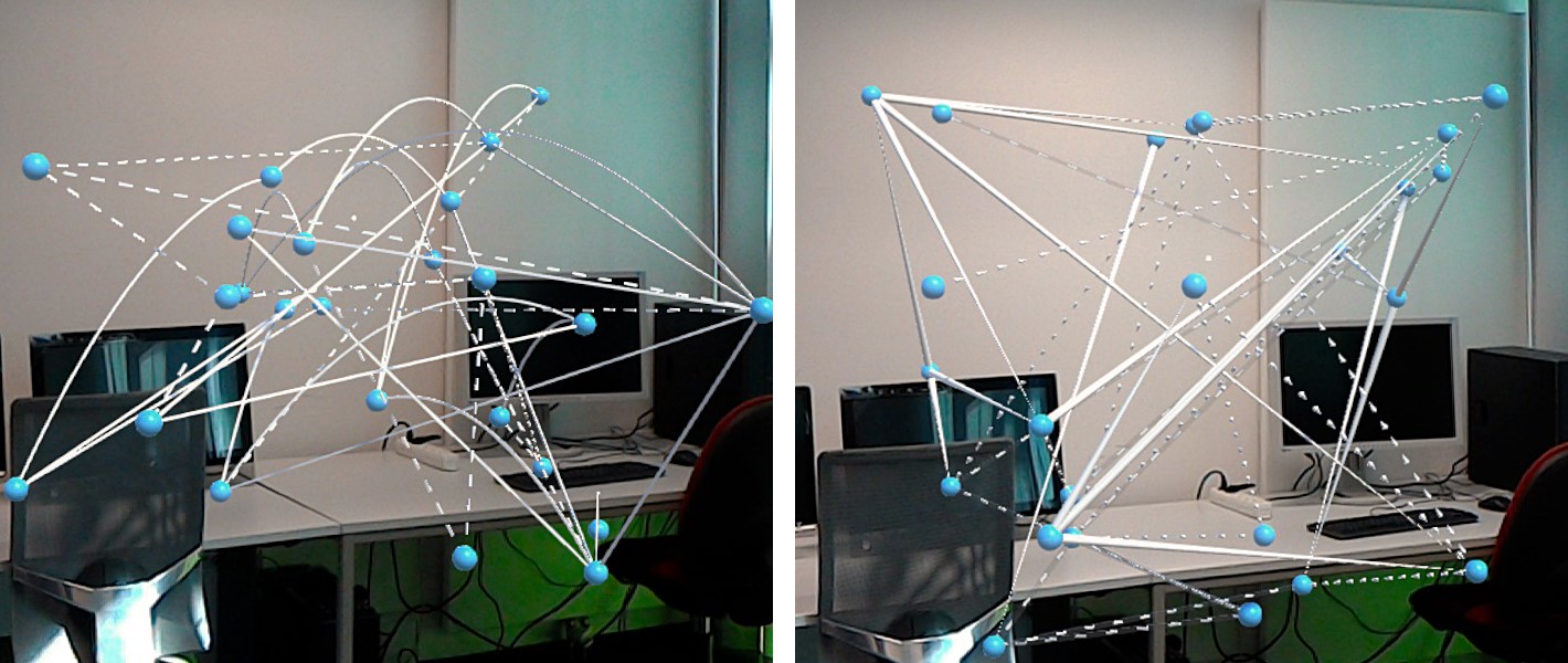Two photos showing the different edge styles in an AR graph.